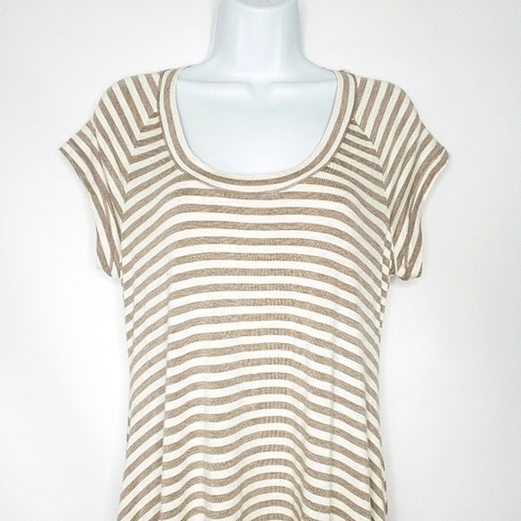 3 for 30! SALE Max Edition Striped Short Sleeve Assymetrical Tunic Top NWT Sz M - Picture 2 of 12